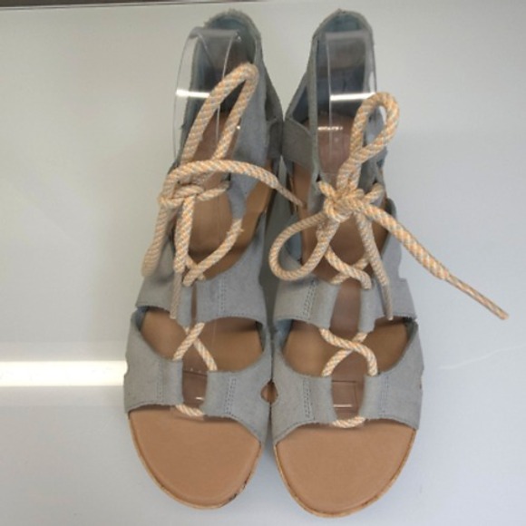 Sorel Sandals Women 8 Cameron Blue Flatform Lace Up Cork Suede Gladiator Wedge - Picture 2 of 10